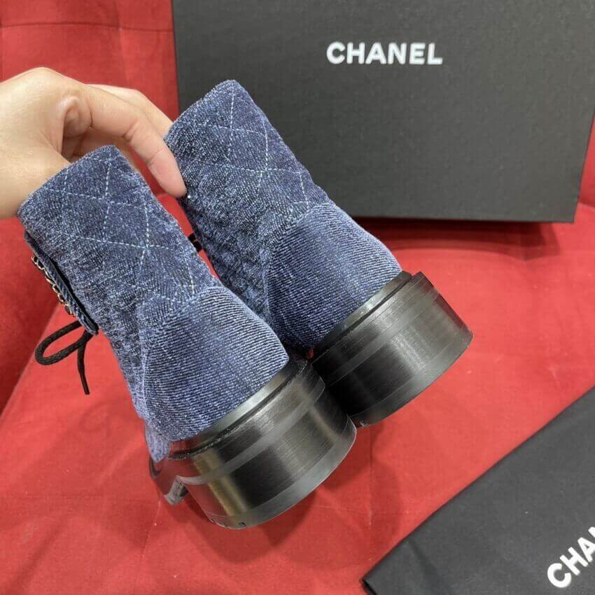 Chanel Blue Denim Quilted Lace Up Boots G36424