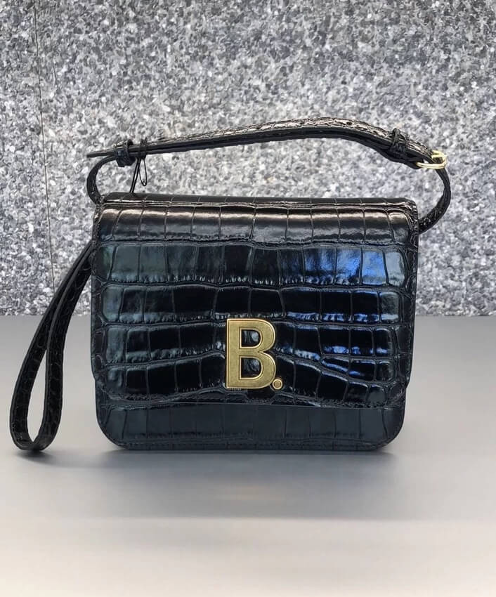 Balenciaga B Small Croc-effect Leather Shoulder Bag