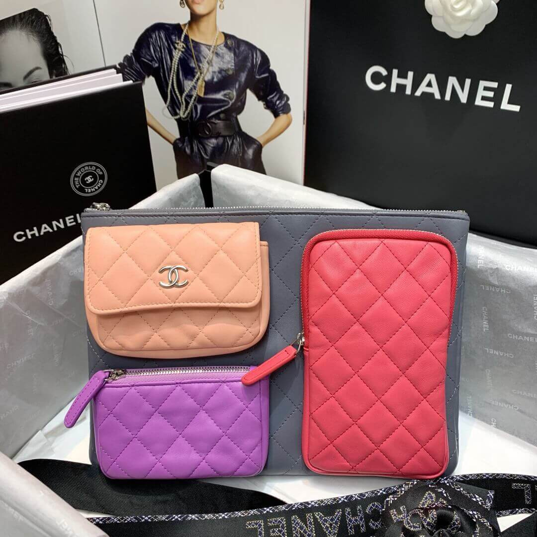 Chanel Lambskin Cases with Accessories AP1054 Gray, Pink, Purple & Light Pink