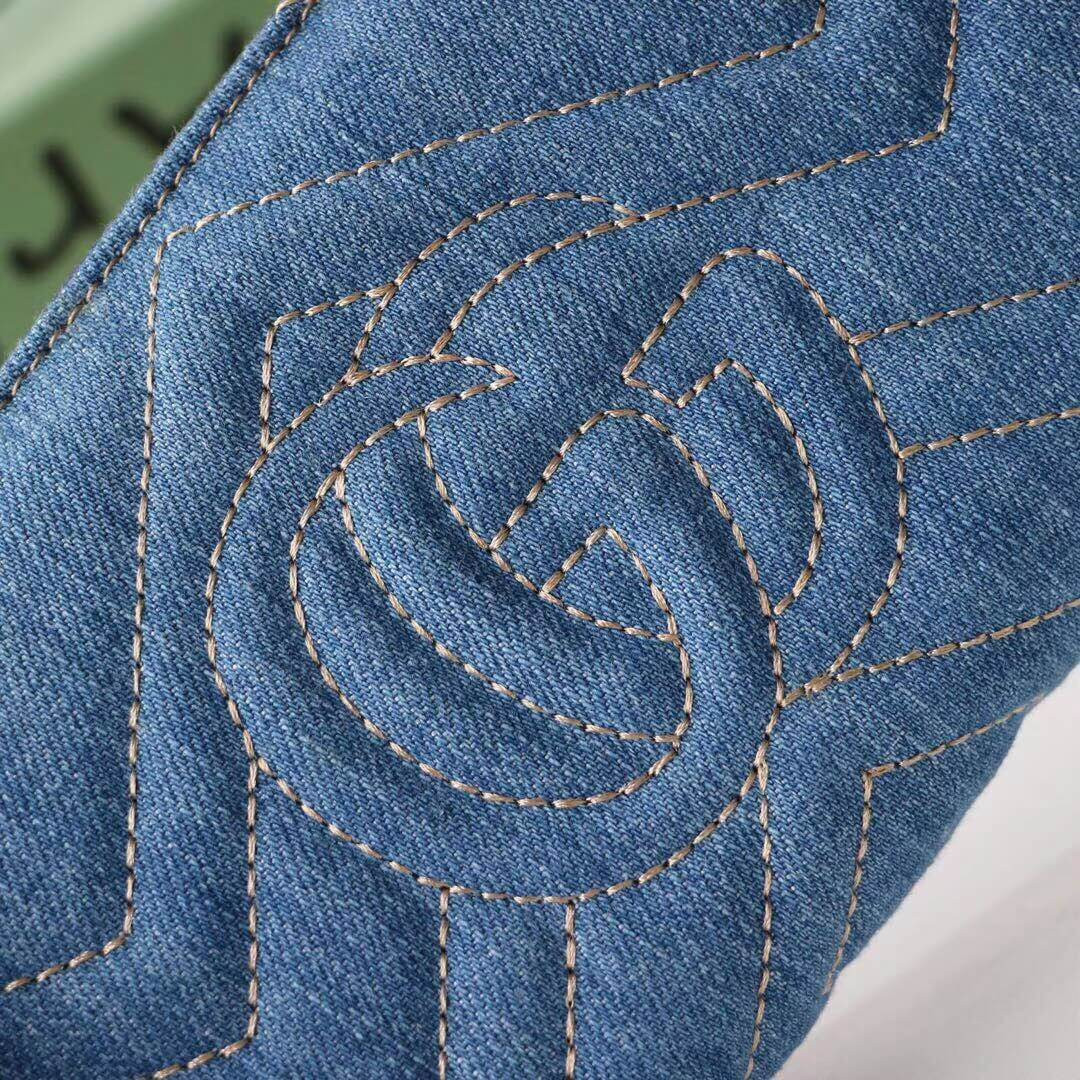 Gucci Denim Print Applique Zip Around Wallet 443123