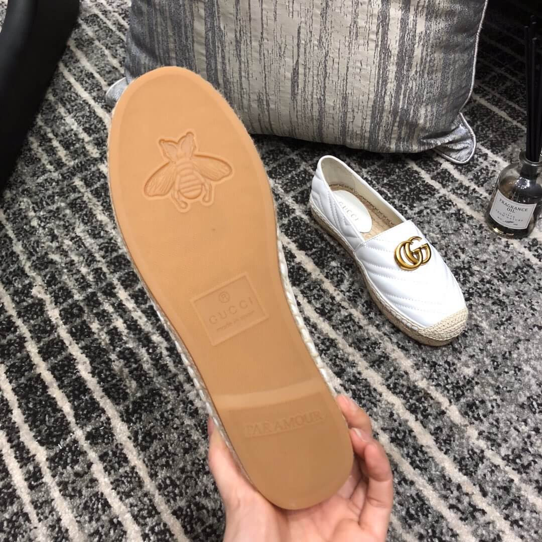 Gucci Chevron Leather Espadrille With Double G 551890 White