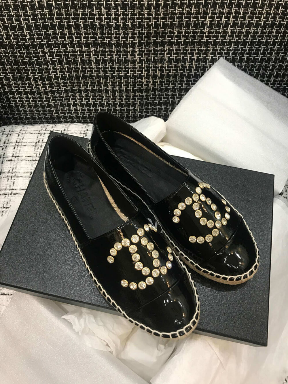 Chanel Patent Calfskin & Metallic Goatskin Espadrilles G29761
