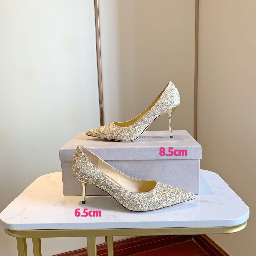 Jimmy Choo Gold Romy Glitter Fabric Pointy Toe Pumps 120011