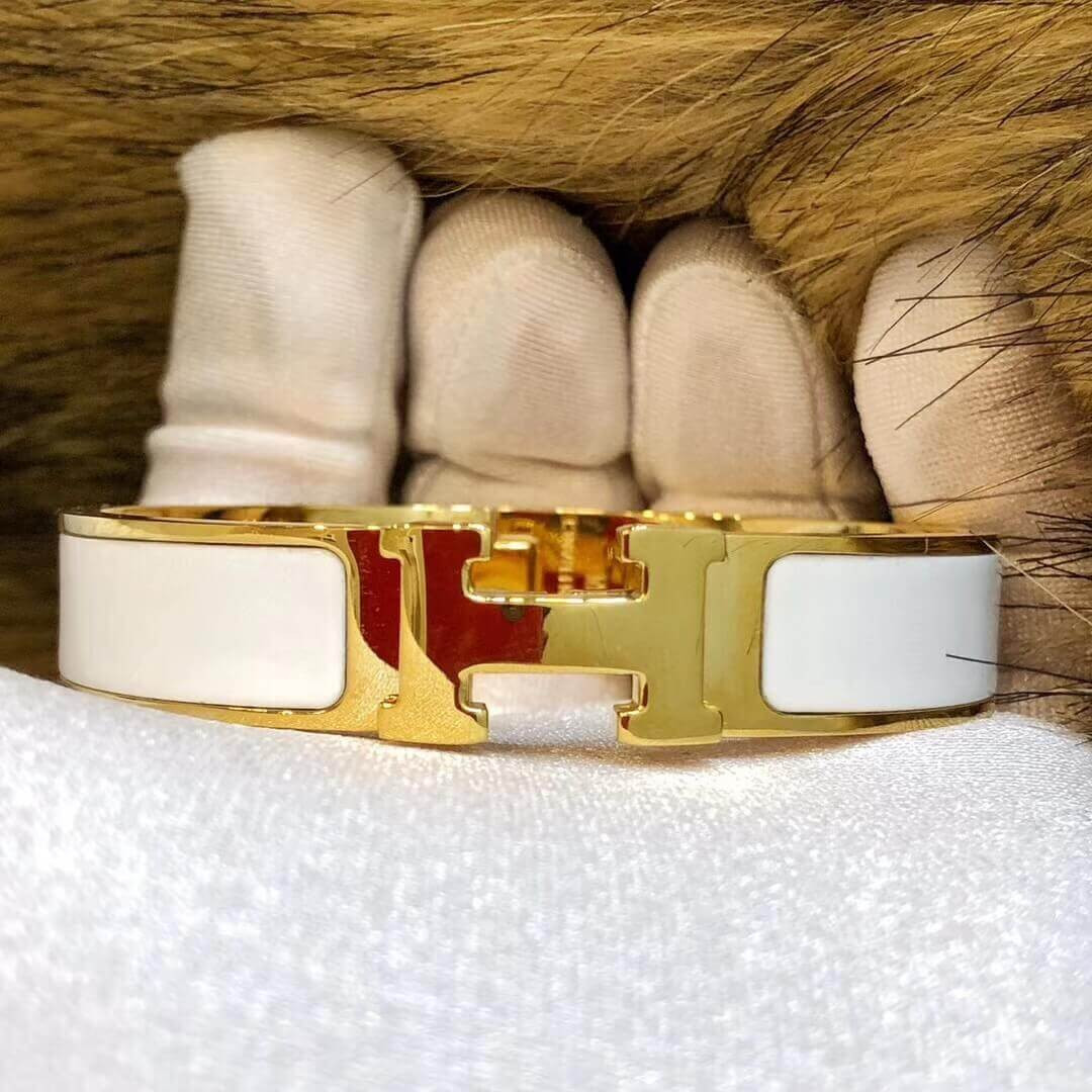 Hermes Narrow Clic H Bracelet In White