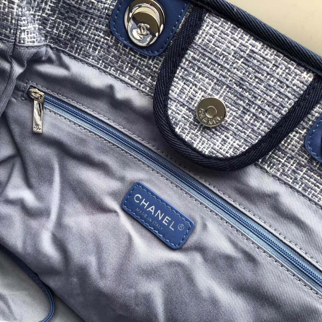 Chanel Deauville Tote 38cm Canvas Bag A66941 Blue Jacquard