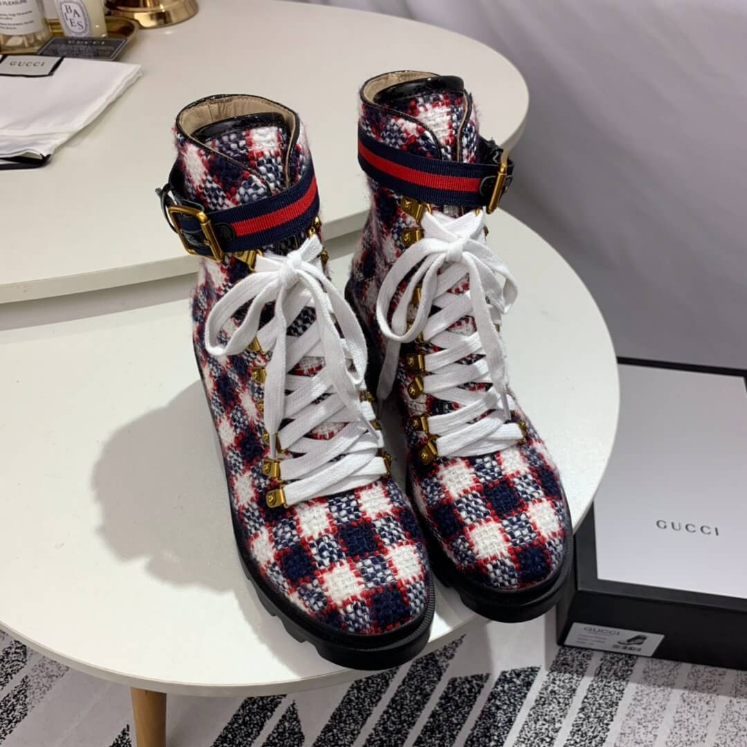 Gucci Check Tweed Ankle Boot 578585