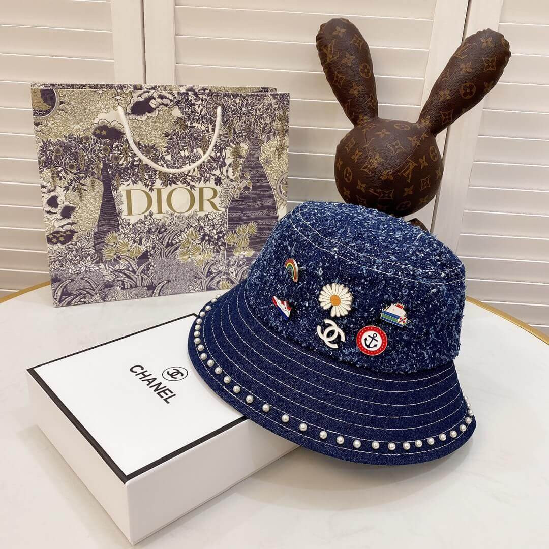 Chanel Badge Denim Bucket Hat D012