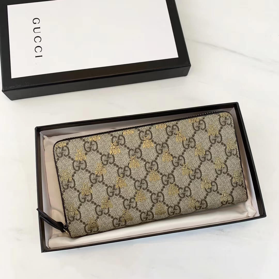 Gucci GG Supreme Monogram Bees Zip Around Wallet 410102