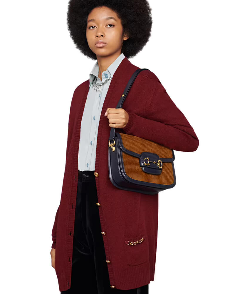 Gucci Horsebit 1955 Small Bag 602204 Brown Corduroy