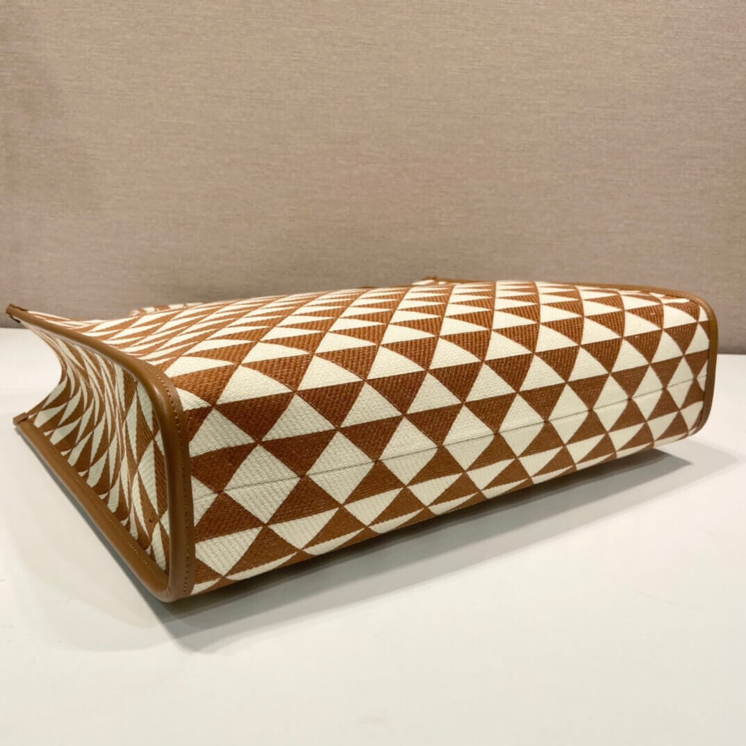 Prada Large Symbole Embroidered Fabric Handbag 1BA356 Tobacco/Chalk White