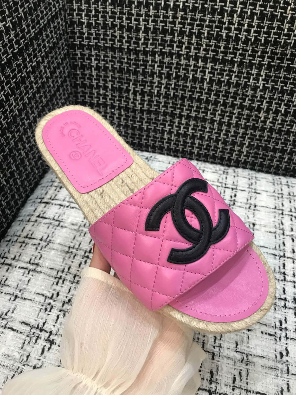 Chanel CC Quilted Mules G35604 Rosy/Black
