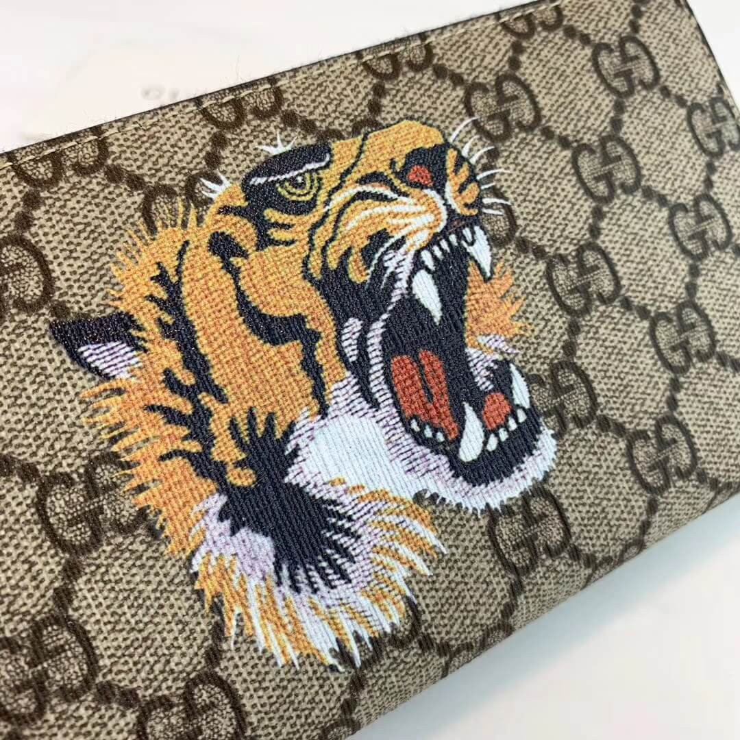 Gucci Angry Tiger Print GG Supreme Zip Around Wallet 451273