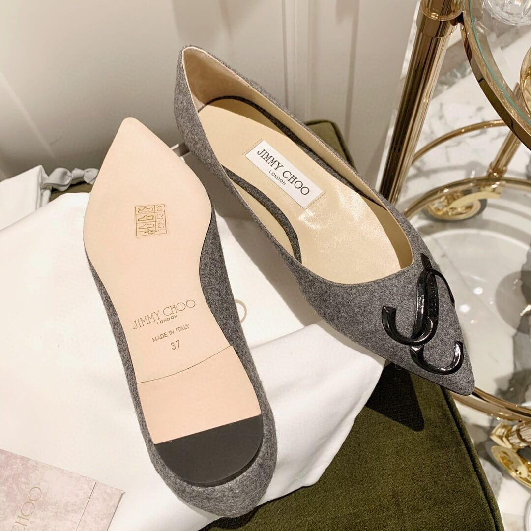 Jimmy Choo Love Flats Suede Pumps In Grey and Black Logo 231161
