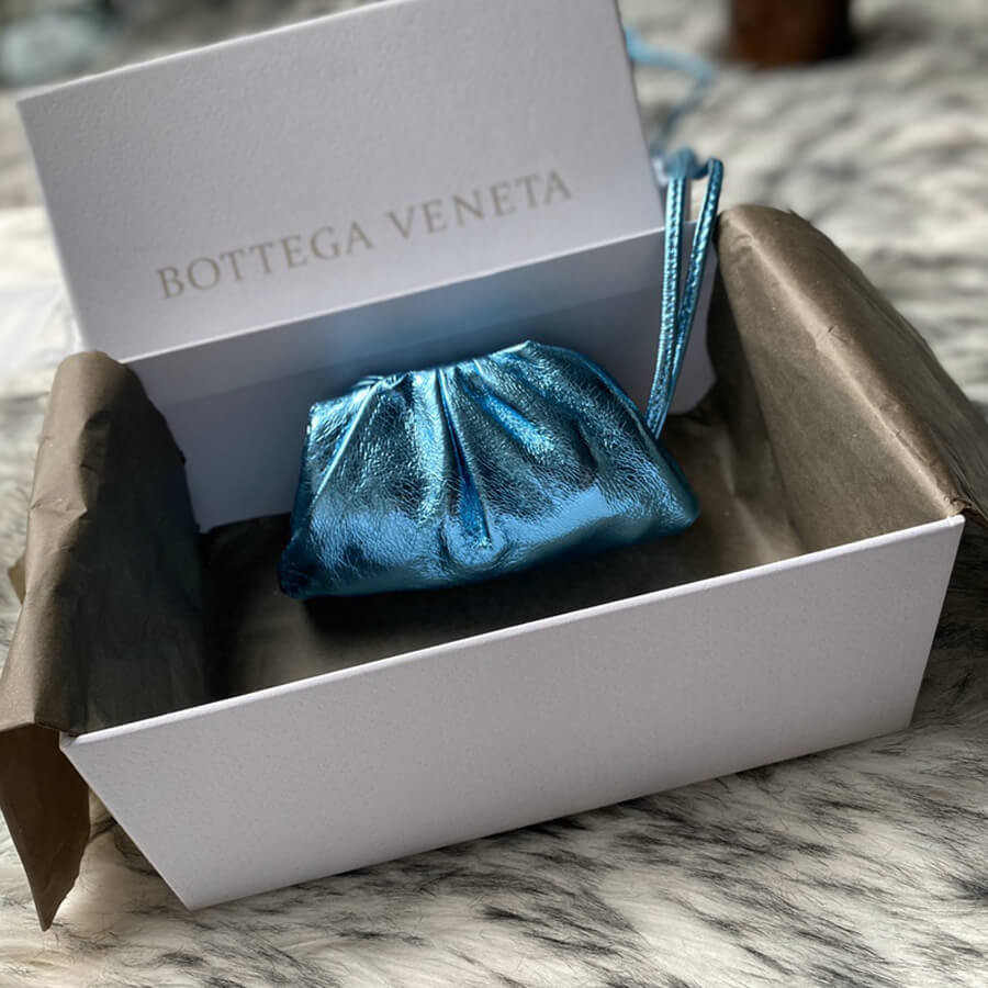 Bottega Veneta The Pouch Mini Clutch In Blue Metallic Leather 1364361