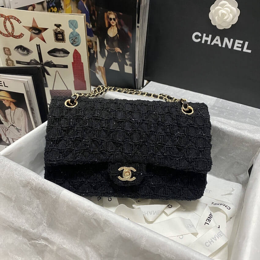 Chanel  Classic Flap Bag in Black Tweed 1112