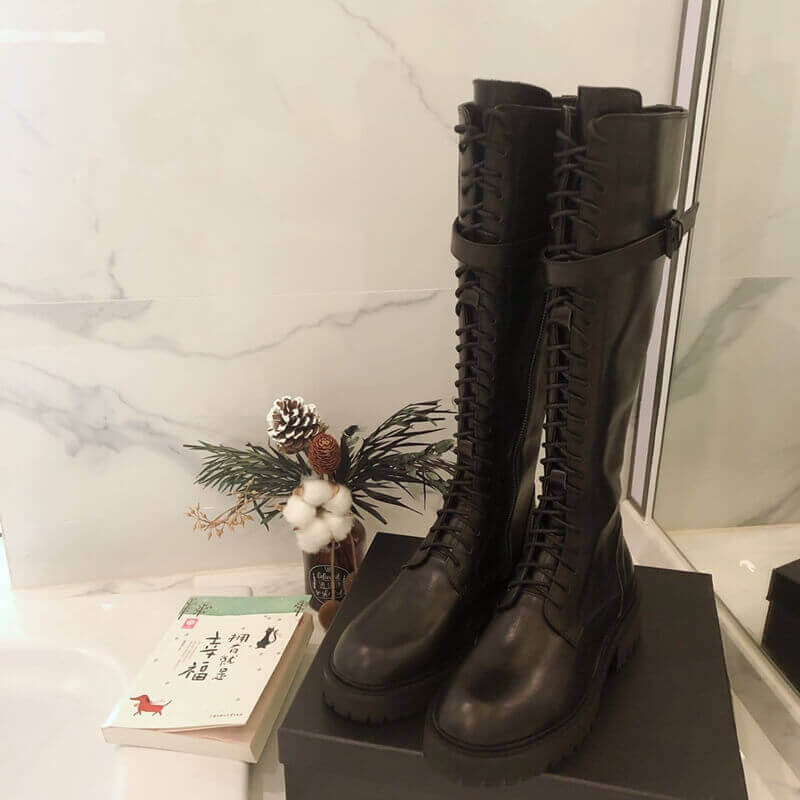 Ann Demeulemeester Calfskin Tall Lace-Up Boots A141