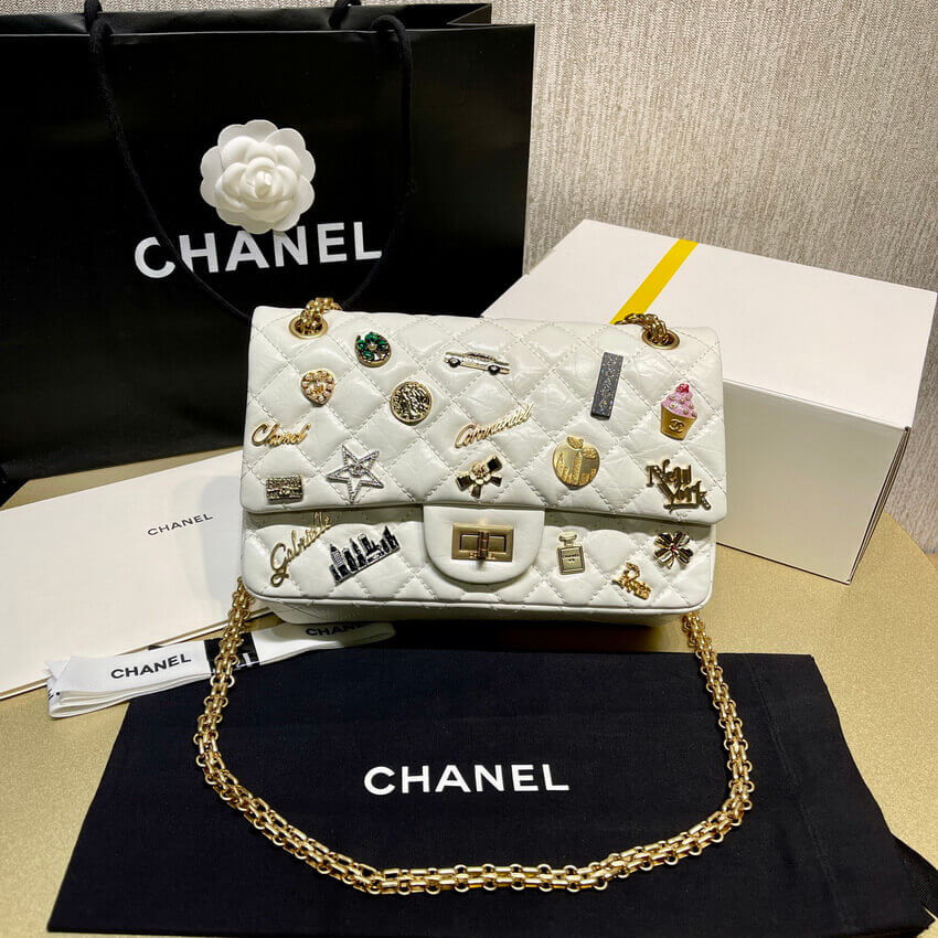 Chanel Quilted Calfskin Leather 2.55 Reissue New York Lucky Charms Flap Bag 37586