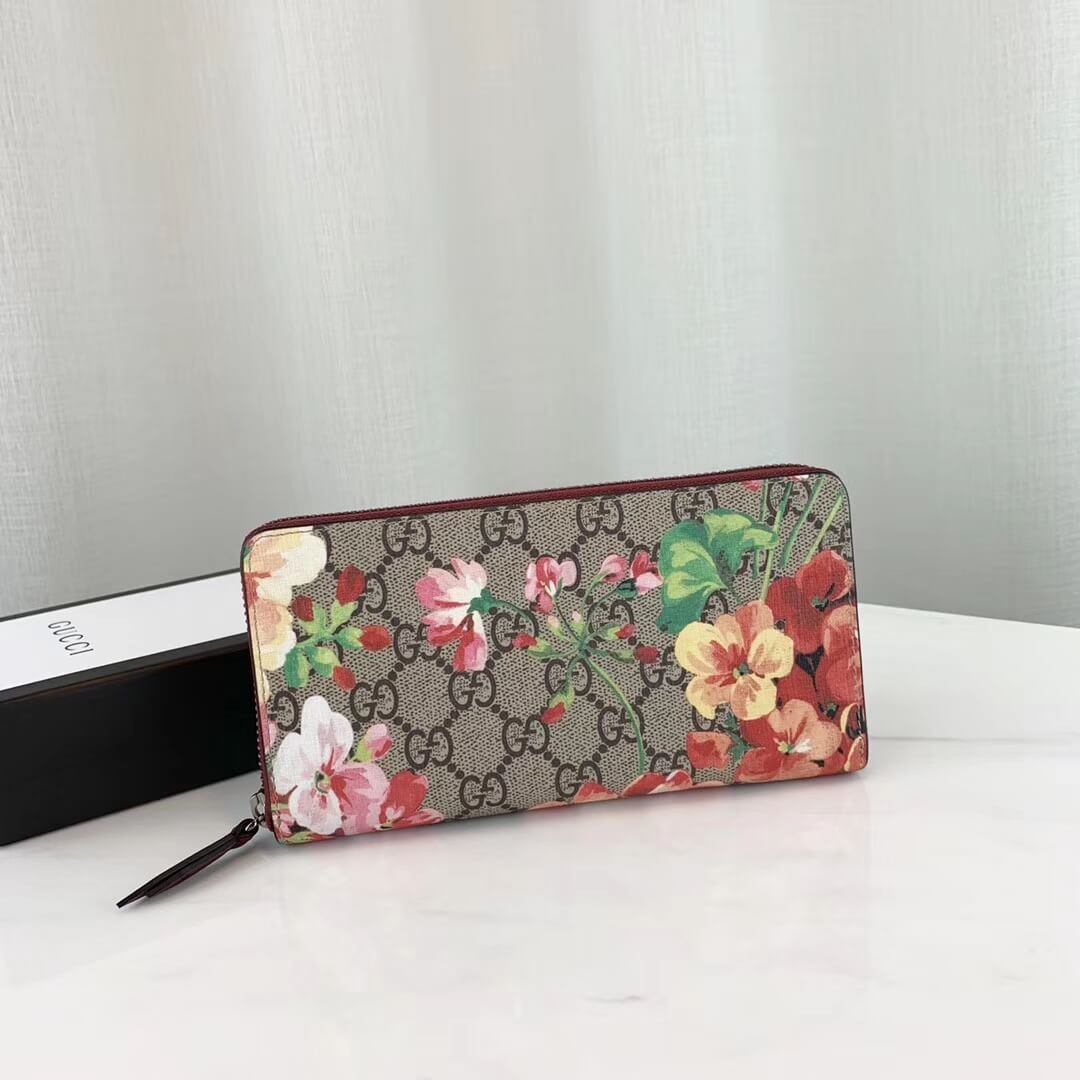 Gucci GG Blooms Supreme Zip Around Wallet 404071 Red