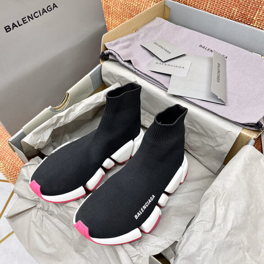 Balenciaga Speed 2.0 Knit Sock Sneakers 617239 Metallic Black/White/Pink