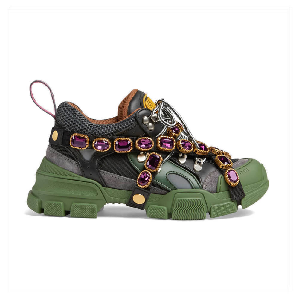 Gucci Flashtrek Sneaker With Removable Crystals 537355 Green