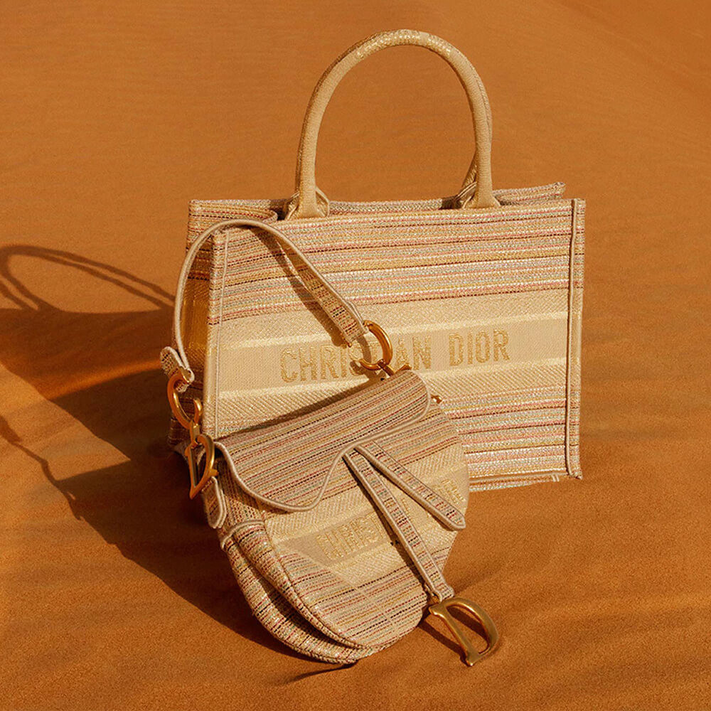 Dior Small Book Tote Multicolor Stripes Embroidery M1296