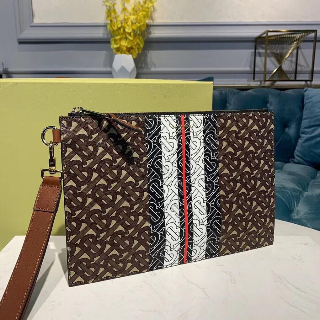 Burberry Monogram Stripe E-canvas Zip Pouch 80188941