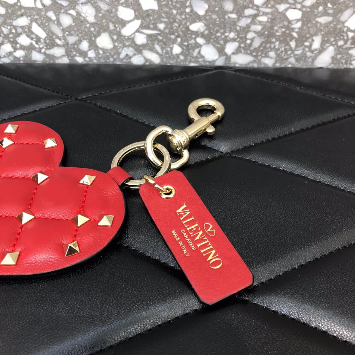 Valentino Rockstud Spike Heart Key Ring in Red 201