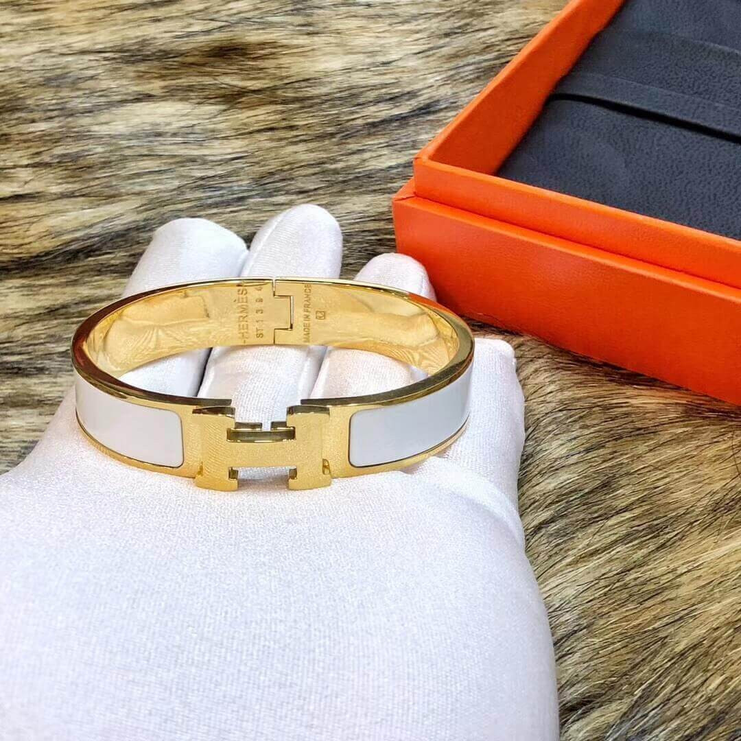 Hermes Narrow Clic H Bracelet In White