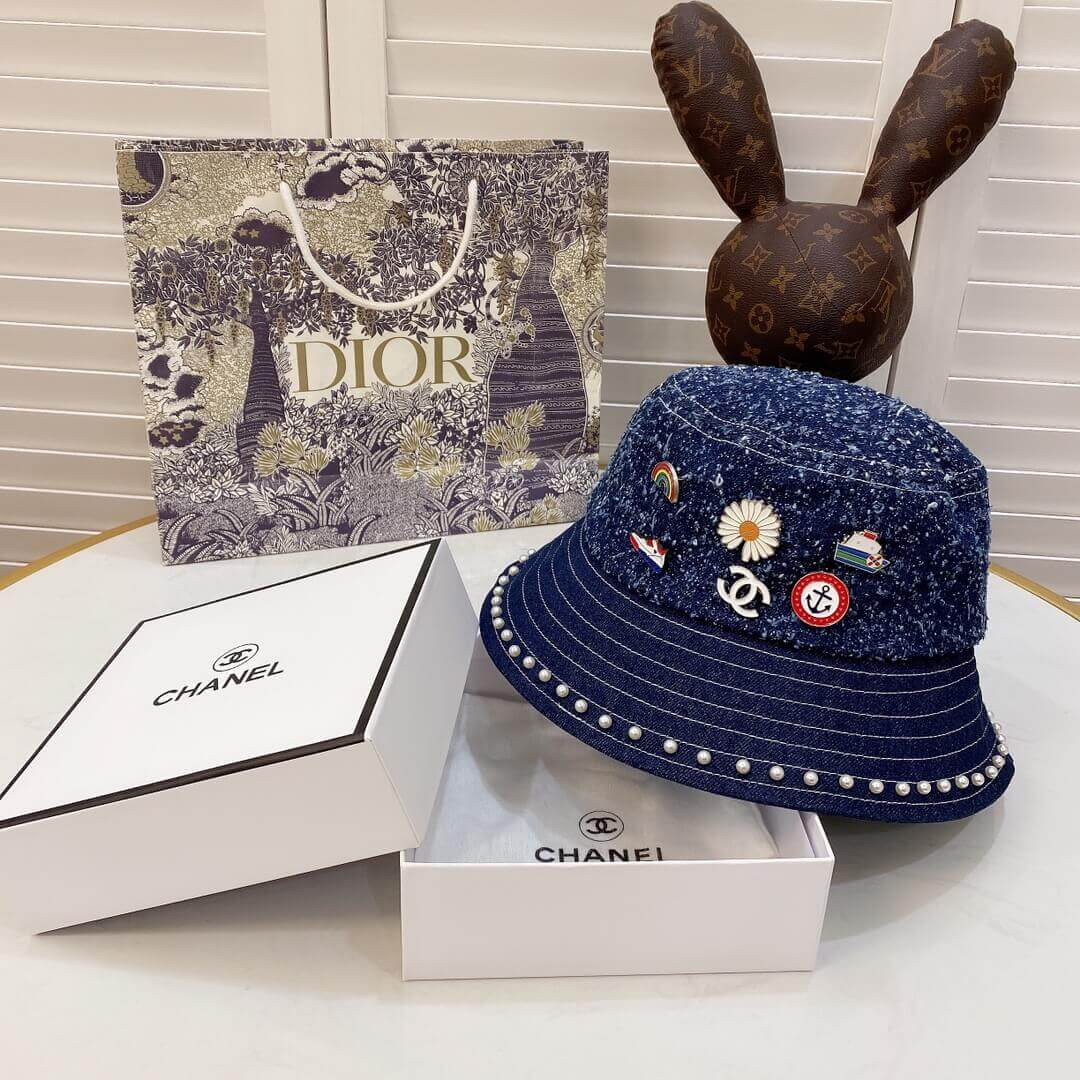 Chanel Badge Denim Bucket Hat D012