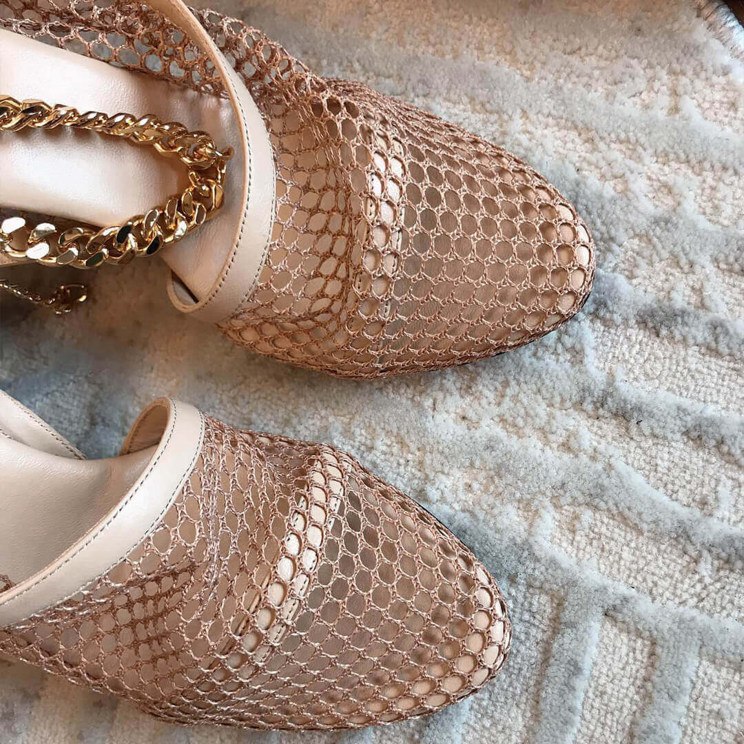 Bottega Veneta Chain-Trimmed 100mm Mesh Sandals 618755