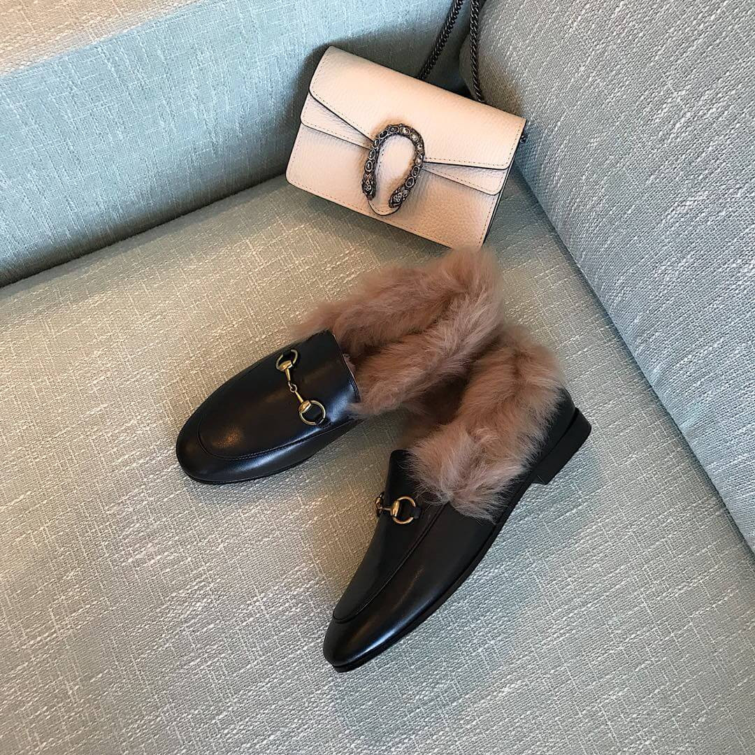 Gucci Jordaan Loafers 38.5 Black Natural 496626