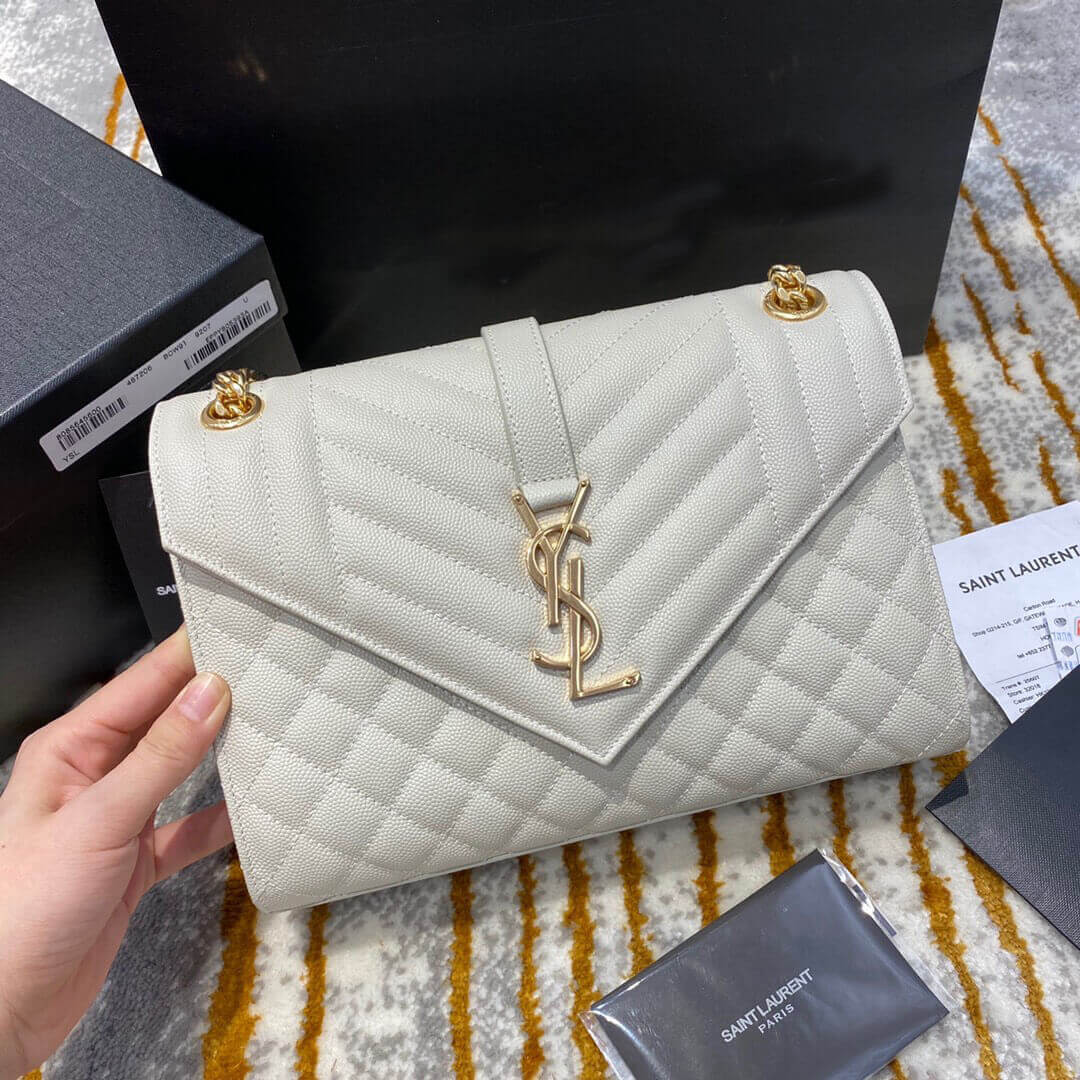 Saint Laurent Grain Leather Envelope Medium Bag 487206 White