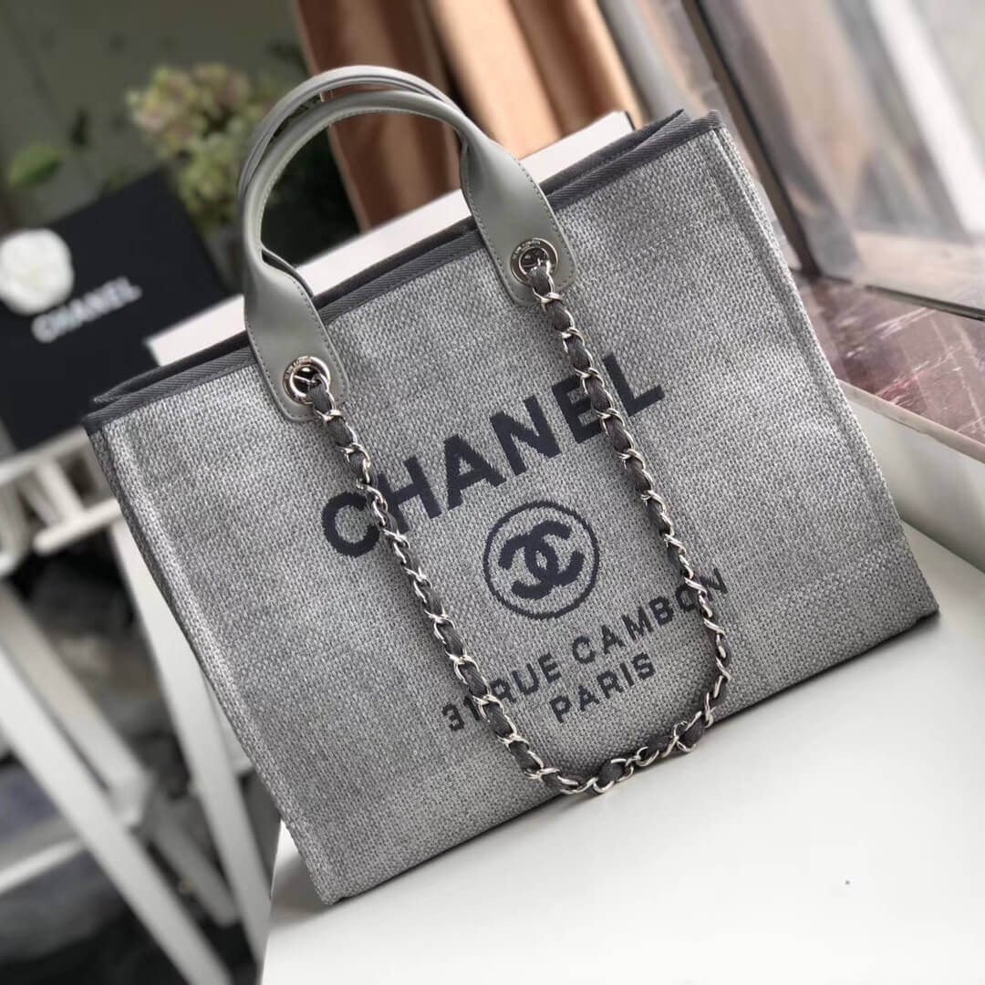 Chanel Deauville Tote 38cm Canvas Bag A66941 Ash Grey