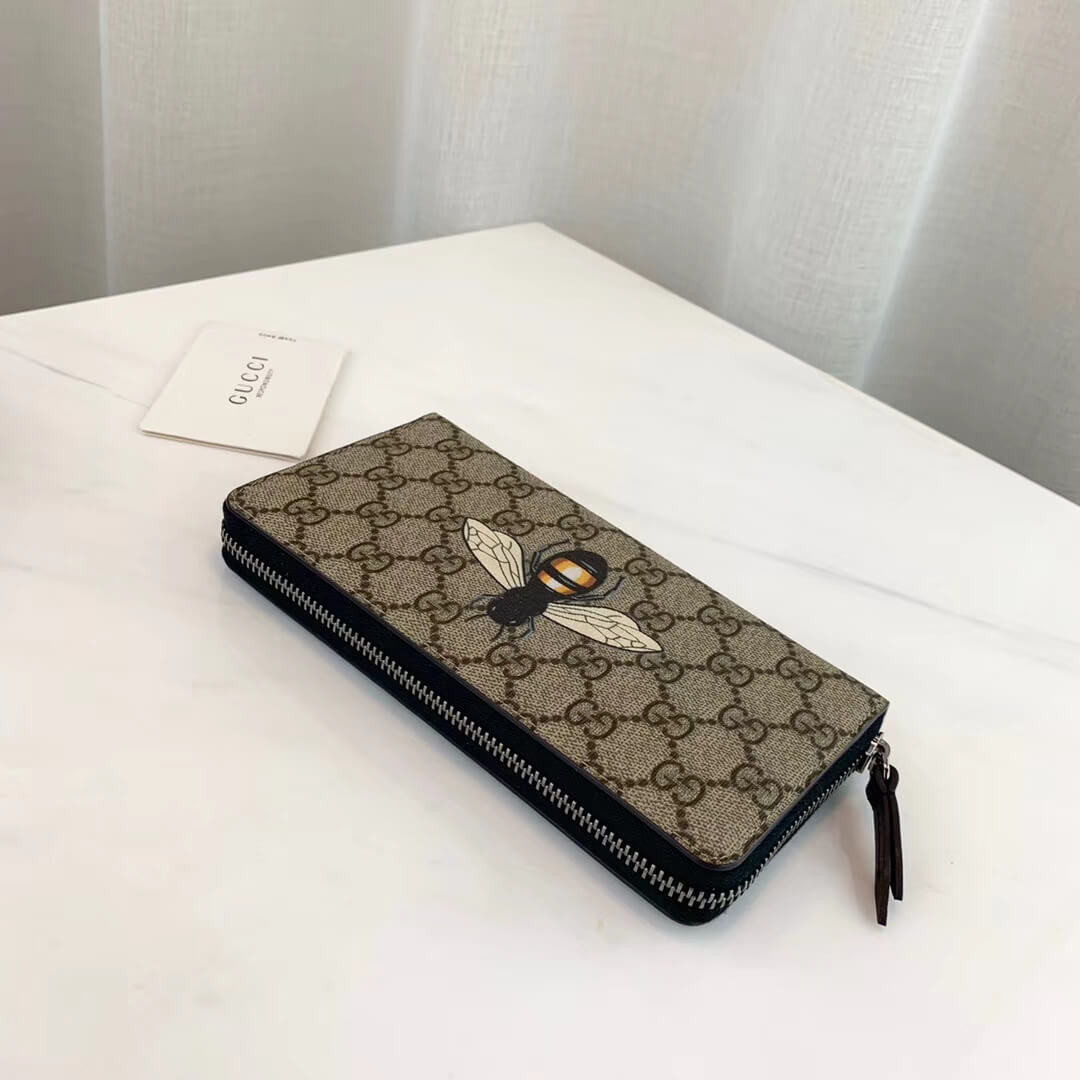Gucci Bee Print GG Supreme Zip Around Wallet 451273