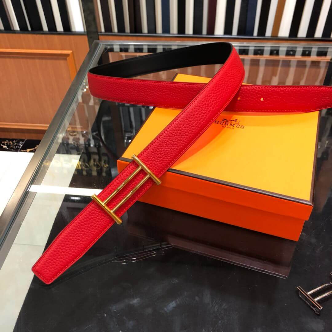 Hermes Rider Belt Buckle & Reversible Leather Strap 32mm H075372 Red/Black