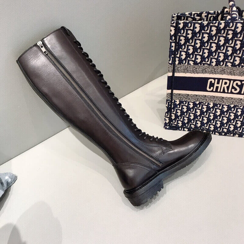 Ann Demeulemeester Black Lace-Up Knee-High Leather Boots A143