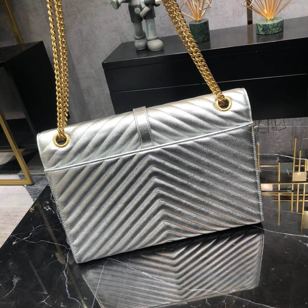 Saint Laurent Metallic Silver Large Envelope Chain Bag 396910