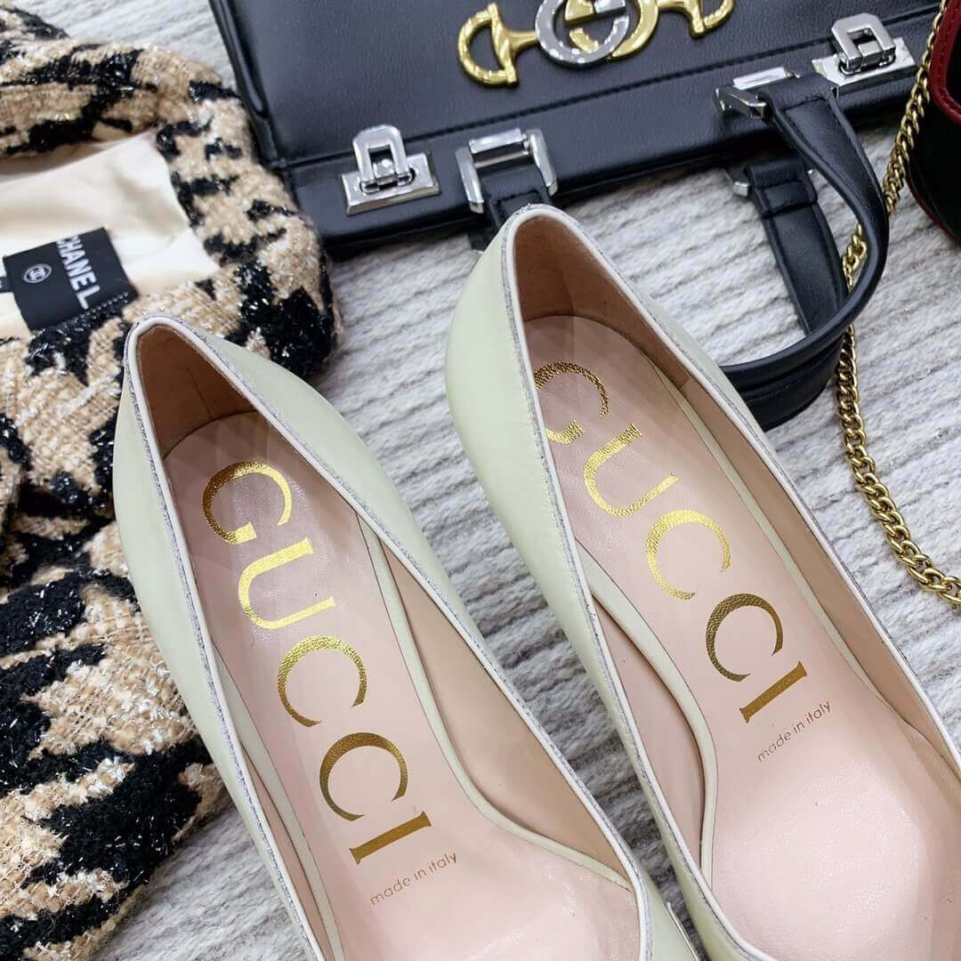 Gucci Zumi Mid-Heel Leather Pump 596860 White