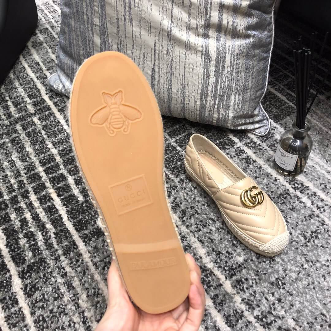 Gucci Chevron Leather Espadrille With Double G 551890 Beige