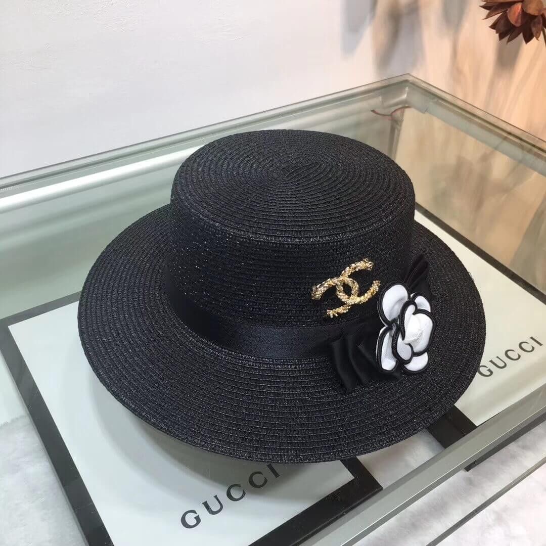 Chanel Flower Embellished Straw Hat AA6730