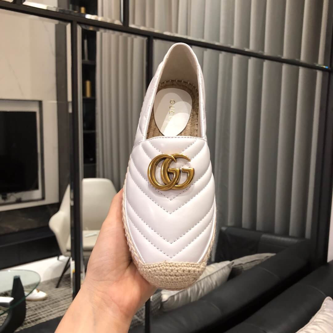Gucci Chevron Leather Espadrille With Double G 551890 White