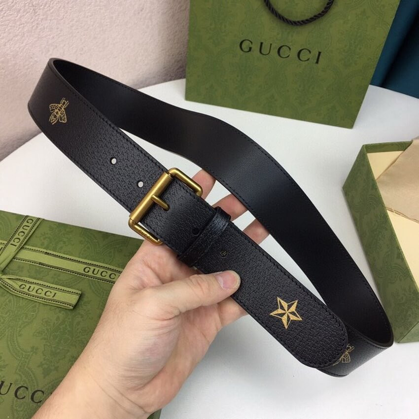 Gucci Calfskin Bees And Stars Print Belt 40mm 576179
