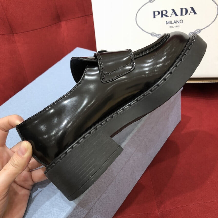 Prada Black Chocolate Brushed Leather Loafers 1D246M