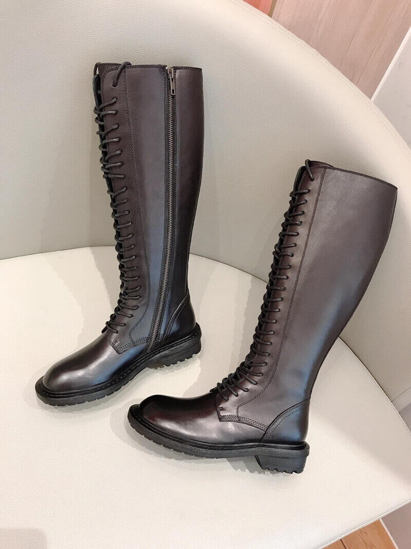 Ann Demeulemeester Black Lace-Up Knee-High Leather Boots A143