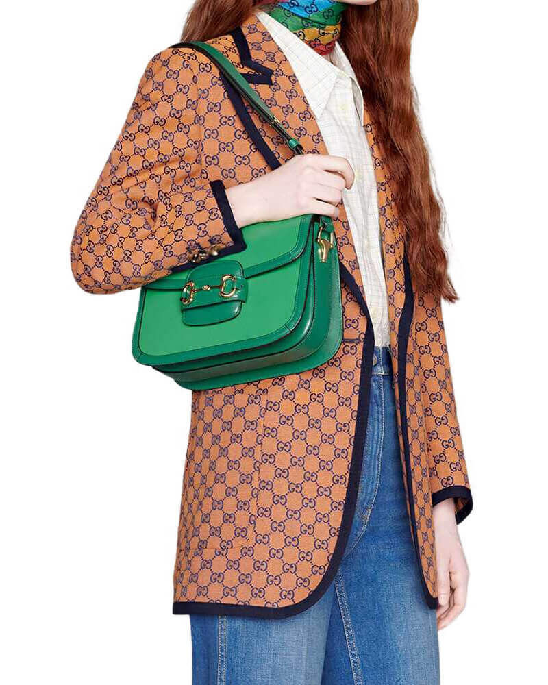 Gucci Horsebit 1955 Small Shoulder Bag 602204 Green Leather
