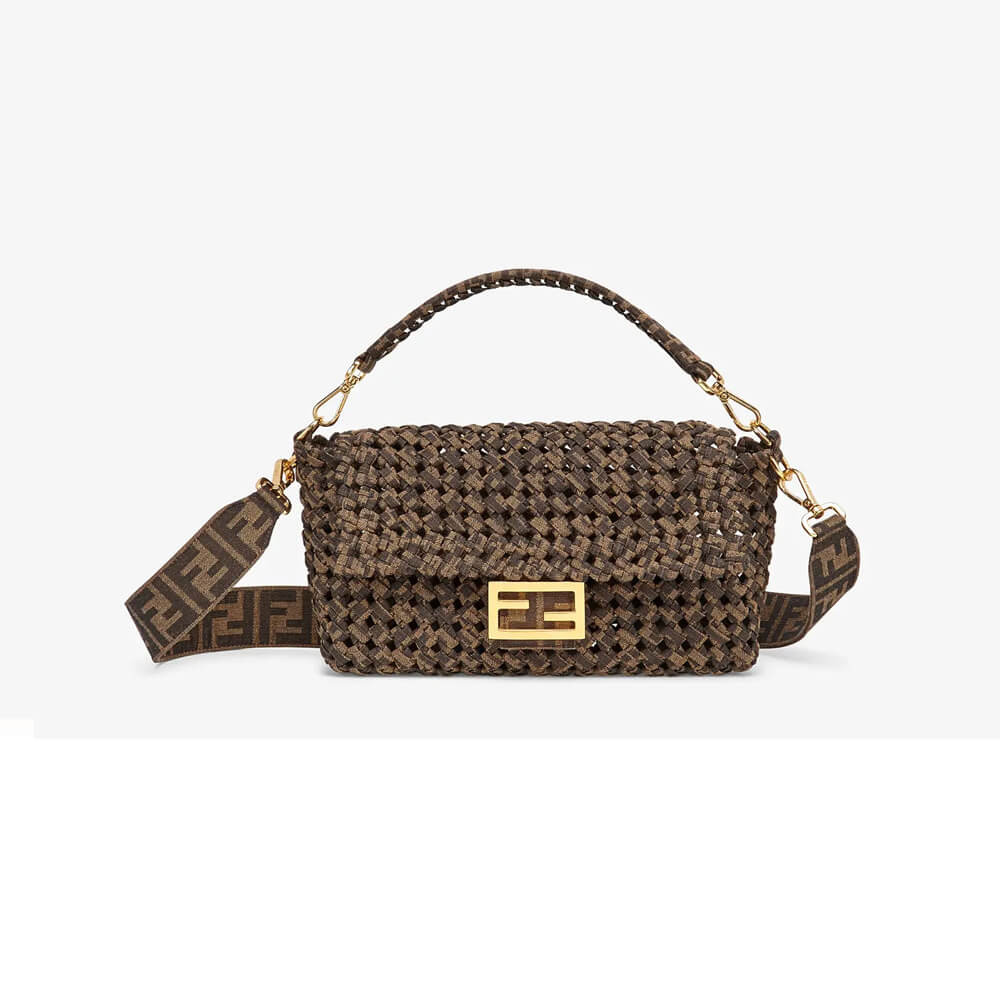 Fendi Baguette Jacquard Fabric Interlace Bag 8BR600