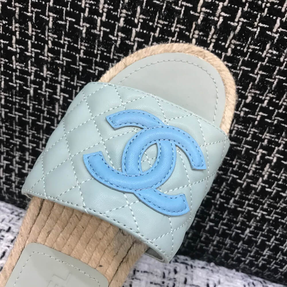 Chanel CC Quilted Mules G35604 Light Blue/Blue