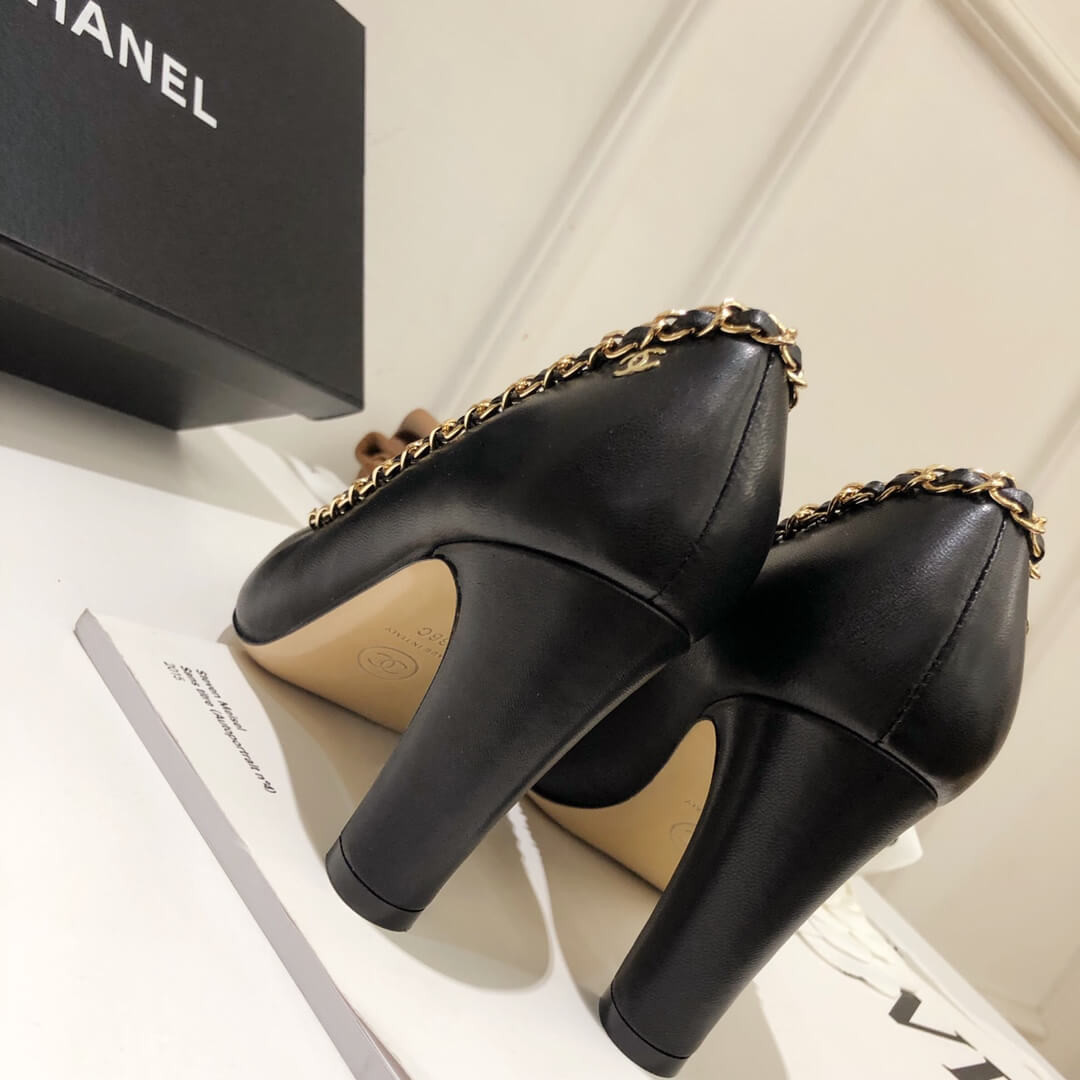 Chanel Grosgrain and Lambskin Chain 8.5cm Heel Ballerinas G35389