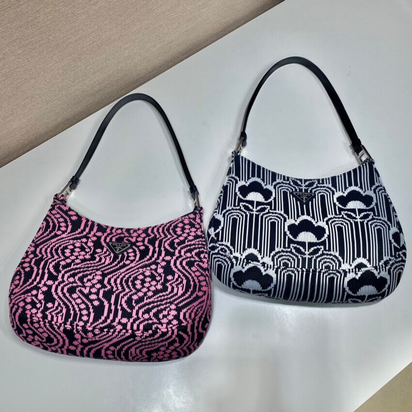 Prada Cleo Jacquard Knit and Leather Bag 1BC499