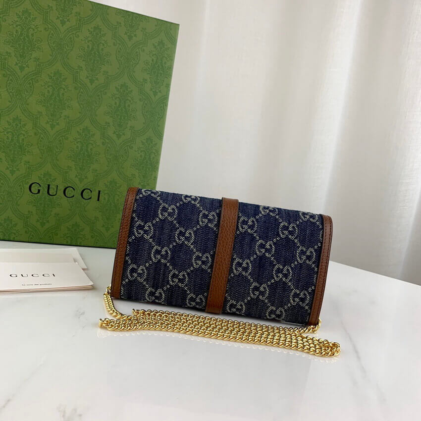 Gucci Jackie 1961 Chain Wallet 652681 in Blue Denim